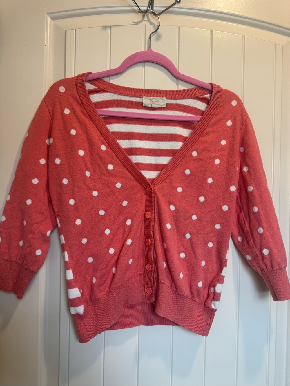 Pink Rose Coral Pink Polka Dot Button Cardigan
